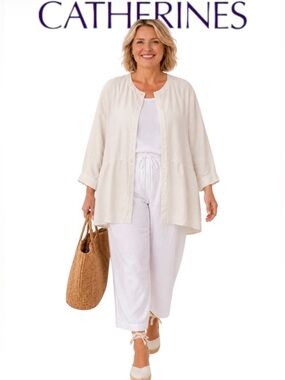 Nantucket vibes! Maggie Barnes Linen Blend  Button Up Flowy Tunic, Size 34W